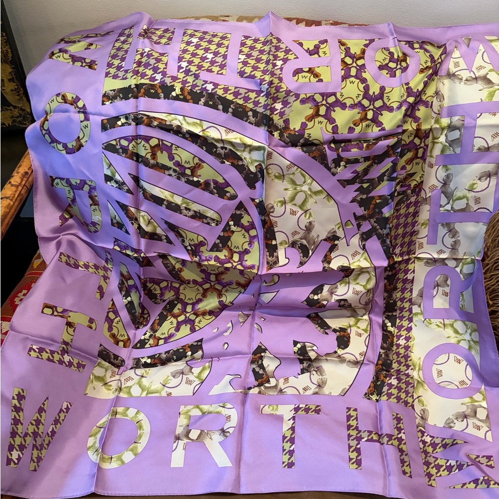 Worth Collection: Lavender,  Green, Brown Graphic Silk Scarf